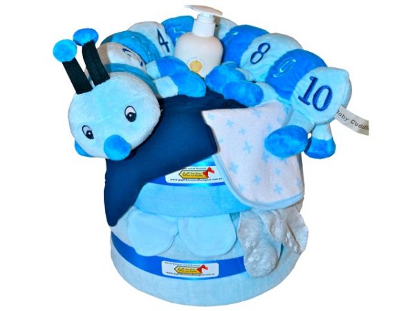 Caterpillar Blue, Baby Nappy Cake 1 Caterpillar Blue, Baby Nappy Cake