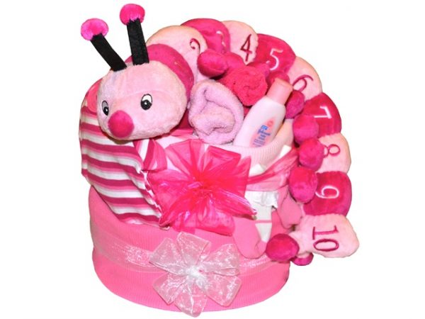 Caterpillar Pink - Baby Nappy Cake 1 Caterpillar Pink - Baby Nappy Cake